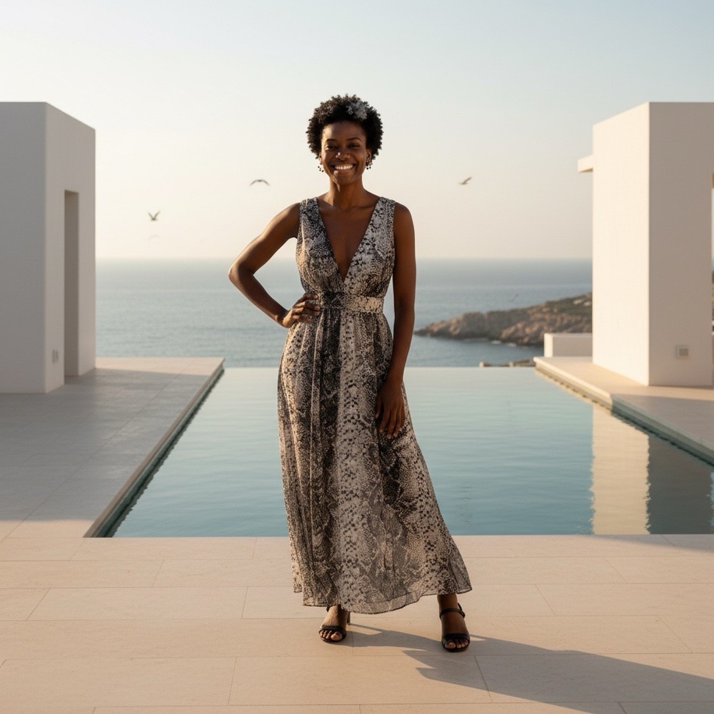 NWT America & Beyond Snakeskin Print‎ Sleeveless Swim Cover Up Dress